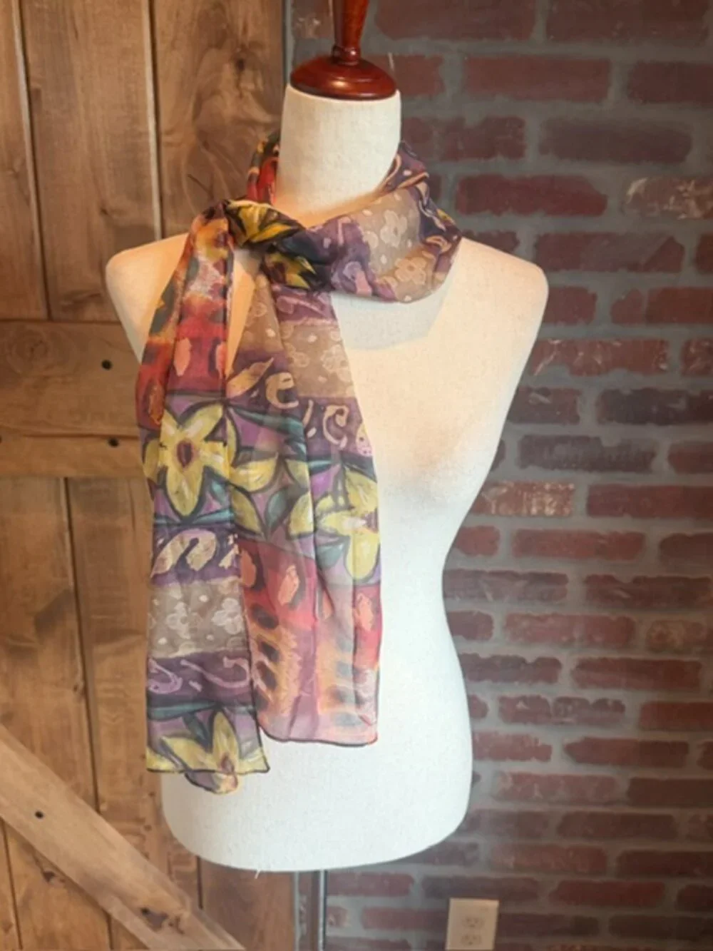 Semi Sheer Floral Abstract Oblong Scarf Wrap Shawl 11x58 Multicolor Boho